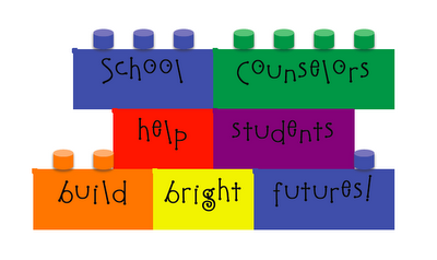 Image of Lego Blocks which read "School Counselors Help Students Build Bright Futures!"